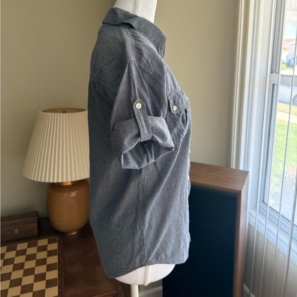Rubbish Nordstrom Gray Chambray Roll Tab Button Down Shirt XS - Picture 3 of 10
